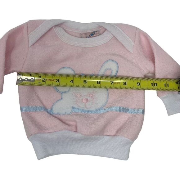 Baby Girls Sz 0-6 Mo Sweatshirt Pastel Pink Bunny Rabbit Blue Satin Colorwise - Picture 7 of 8